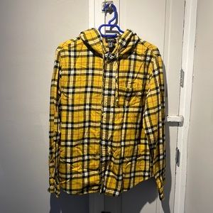Forever 21 Plaid Button-Up Hoodie Yellow Men’s Medium